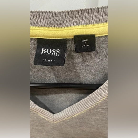Boss Hugo Boss Gray Italian V-Neck Slim Fit Long Sleeve Sweater Size M - Picture 3 of 9